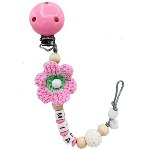 Catena per ciuccio con nome Fiore all'uncinetto rosa (Ragazza) - Product Image 3