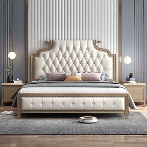 American Style Solid Wood <b>Bed</b> 1.8m Double With <b>Storage</b> Light Luxury <b>Leather</b> Headboard Master Bedroom Furniture - Product Image 3