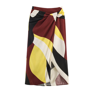 SHENZHU <span class=keywords><strong>Jupe</strong></span> Midi Femme Nouvelle Collection Été 2026 Imprimée Pliée Vintage Décontractée Taille Haute Mi-Mollet - Product Image 1