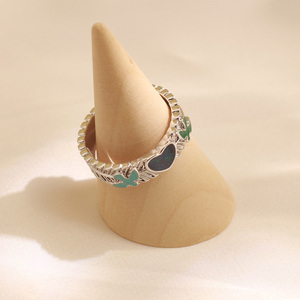 工厂批发现代6毫米绿心叶黄铜蛋白石戒指火葬首饰宠物骨灰纪念品大量库存免费雕刻 - Product Image 5