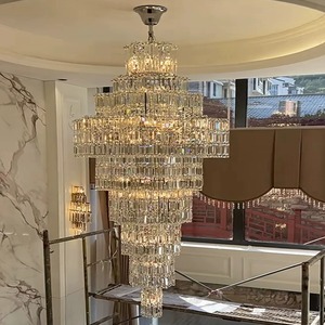 Lustre en cristal doré à LED en acier inoxydable, suspension E26 3500K blanc chaud avec télécommande pour plafond de villa et salon - Product Image 2