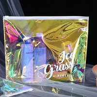 Sac à fermeture éclair en PVC holographique personnalisé, pochette à glissière laser, emballage cosmétique et soin de la peau, sac de rangement pour maquillage avec logo imprimé, sac en plastique