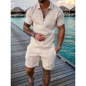 Ventes en gros de tenues d'été pour hommes, ensemble de deux pièces, chemise courte à fermeture éclair, mode masculine, chemises à manches courtes pour hommes, survêtement - Product Image 4