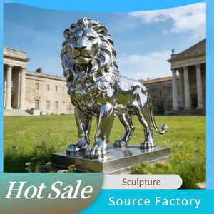 Statue de lion moderne de grande taille, personnalisée, de luxe, en acier inoxydable, résistante aux intempéries, sculpture artisanale à vendre - Product Image 2