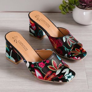 Moda con stampa leopardata fiori muli <span class=keywords><strong>sandali</strong></span> con <span class=keywords><strong>tacco</strong></span> bianco nero per <span class=keywords><strong>donna</strong></span> taglia 43 estate tacchi spessi <span class=keywords><strong>donna</strong></span> - Product Image 2