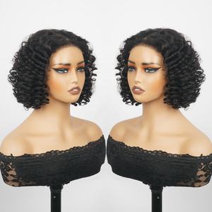 Perruques Courtes Bouncy Curl Perruques Lace Front <span class=keywords><strong>Cheveux</strong></span> Humains Perruques Courtes Bob Pour Les Femmes Noires Prix Pas Cher Courtes 12 Pouces 4C Edge Baby Hair - Product Image 5