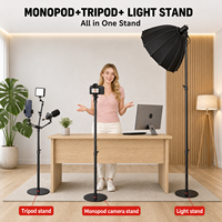Support de lumière monopode à base ronde de 2,1 m, trépied en aluminium réglable en hauteur de 83 pouces, support de microphone au sol, capacité de charge de 20 kg