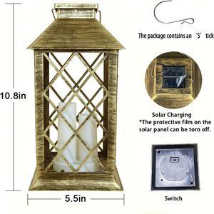 Lanterne solaire d'extérieur à 3 LED, bougie vacillante sans flamme, en cuivre et plastique, étanche IP65, lampe suspendue pour jardin - Product Image 3