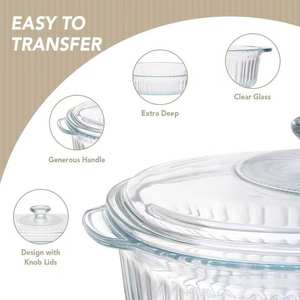 Casserole en verre borosilicate résistant au four IKOO avec couvercles Ustensiles de cuisson durables pour la cuisson et le stockage - Product Image 4