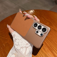 Étui de téléphone rigide en PC avec revêtement en cuir PU Litchi pour Samsung Galaxy S23 S24 S25FE S26 Ultra, style métallique au toucher doux, coque fine