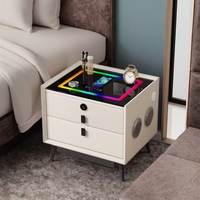 Table de chevet intelligente RGB, sept couleurs, chargeur sans fil, haut-parleur, rangement, tiroir, lumière LED, verrouillage par empreinte digitale
