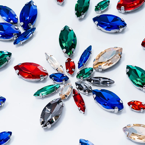 도매 50pcs 믹스 사이즈 유리 크리스탈 Navette 모양 바느질 모조 다이아몬드 플랫 백 클로 바느질 돌 DIY 의류 만들기 - Product Image 1