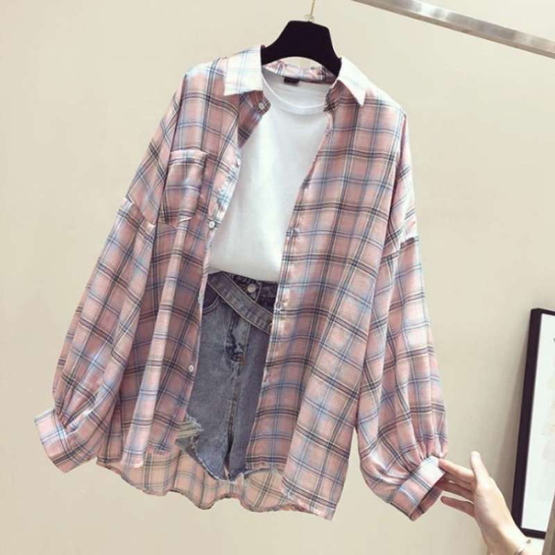 2021 свободная Солнцезащитная модная женская рубашка в клетку на заказ, весенние блузки и рубашки