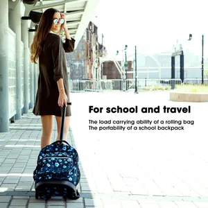 Sac à dos à roulettes pour ordinateur portable fille garçon Roller Bookbag Top-handle Shoulder Bagages Trolley School Bag