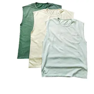 Finch Garment OEM Men's 100% Cotton Acid Wash Neck Blank Vest Oversized cut edge Tank Top Sleeveless T-shirts For men