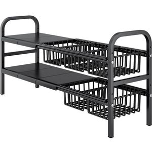 Estante de armario extensible de acero al carbono de doble nivel para debajo del fregadero, estante de almacenamiento sostenible, 5 paneles extraíbles, 5 cestas - Product Image 5