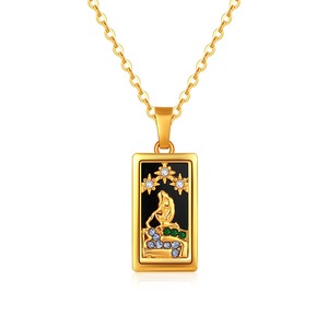 Trendy Square Colorful Esmalte Zircon <span class=keywords><strong>Tarot</strong></span> Cards Colgante Collar 18K Chapado en oro Collares de acero inoxidable para mujeres - Product Image 6