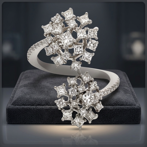White <b>Gold</b> Princess Cut Diamond Snowflake <b>Cocktail</b> <b>Ring</b> Luxury Engagement Jewelry for Women - Product Image 4