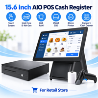 Caisse enregistreuse tactile tout-en-un 15,6 pouces avec écran tactile, processeur i5 4e génération, 8 Go de RAM, SSD 256 Go, imprimante 80 mm, scanner et tiroir-caisse pour magasin de détail
