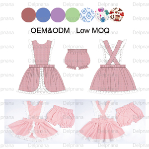 Set Pakaian Musim Panas 2pcs untuk Balita Perempuan Vintage, Gaun dengan Lengan Ruffle Berenda dan Bloomers Kotak-kotak untuk Bayi Perempuan, Pakaian Kasual - Product Image 4