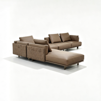 Canapé modulaire en cuir véritable avec panneaux latéraux en tissu tissé pour appartement et salon, ensemble de canapés marron