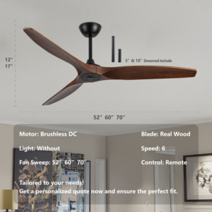 Quạt Trần Hiện Đại với ánh sáng rắn gỗ lưỡi điều khiển từ xa nhiều kích cỡ 52inch 60inch 70inch DC điện nguồn điện - Product Image 2