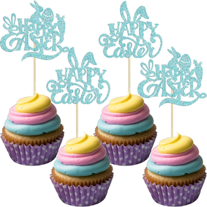 Decorazioni per Cupcake Pasquali, Topper Glitterati a Forma di Coniglio, Decorazioni per Torte a <span class=keywords><strong>Tema</strong></span> Primaverile, Accessori per Feste - Product Image 3