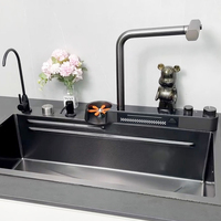 Ensemble d'éviers de cuisine multifonctions européens en acier inoxydable 304 moderne pistolet gris cascade pluie simple bol évier de cuisine