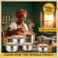 Ensemble de casseroles modernes en acier inoxydable 10 pièces avec poignées dorées et couvercles en verre 16 18 20 22 24cm, compatible induction, pour cuisine domestique, vente en gros