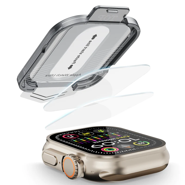 0.33mm Bubble Free Anti Scratch for Apple Watch Ultra 2 Tempered Glass Screen Protector with Easy Installation Tray