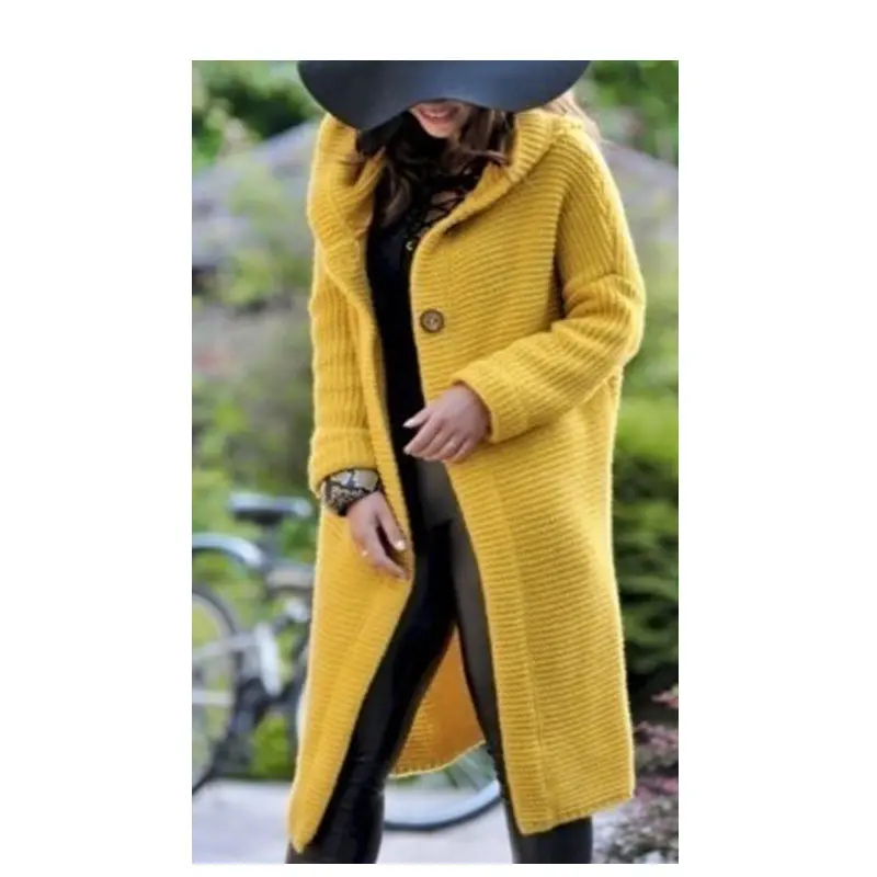 New Fashion Fall Autumn Winter Knitted Hooded Long Coat Jacket Ladies Cardigan Women's Sweaters