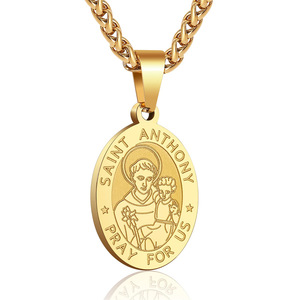 <span class=keywords><strong>Médaille</strong></span> religieuse catholique en métal doré personnalisée en acier inoxydable Saints Miraculous Virgin St Christopher Mary - Product Image 6