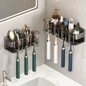 Gun Gray Drill Free <b>Toothbrush</b> <b>Holder</b> Wall Mounted Waterproof Durable for Bathroom Electric <b>Toothbrush</b> Cup Storage Rack - Product Image 2
