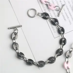 European and American Ins style pig nose black white ceramic stainless steel splicing bracelet zirconia zigzag OT