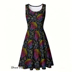 <span class=keywords><strong>Robe</strong></span> Skater <span class=keywords><strong>Femme</strong></span> Personnalisée Imprimé Tortue Marine Sans Manches Col Rond Évasée Coupe Trapèze Mini <span class=keywords><strong>Robe</strong></span> d'Été Graphique Coquillage Coloré - Product Image 2