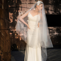 Voile de mariée romantique à double couche en perles françaises, tissu floral, voiles de mariée principaux, voiles de mariage longs pour photos de voyage, voiles de mariée cathédrale
