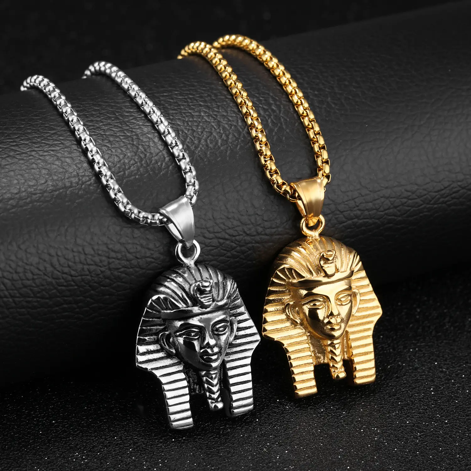 24 Inch Ancient Egypt Pharaoh Sphinx Pendant with Stainless Steel Chain Necklace Hip Hop Egyptian Jewelry Dropshipping