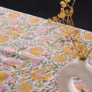 Premium Hand Block Print Floral Design <b>Tablecloth</b> Handmade Table Cover with Intricate <b>Embroidered</b> Pattern for Multi Event Uses - Product Image 5