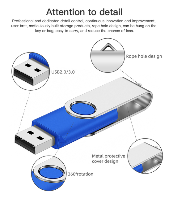 Swivel USB Flash Drive 2GB/4GB/32GB/64GB/128GB/1GB/16GB USB2.0 Custom Logo Gift Pendrive with 1-Year Warranty