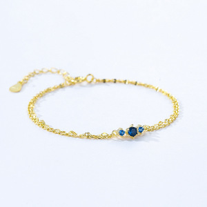 Bracelet en argent sterling S925 avec zircon bleu rond et chaîne dorée pour femme, bijou de mode quotidien, version cuivre personnalisable - Product Image 6