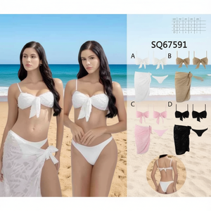 ชุดคลุมว่ายน้ำ HDJ แบบ 2 ชิ้น แต่งโบว์ ผ้าถัก ผสมสแปนเด็กซ์ โพลีเอสเตอร์ ไซส์พลัส เอวยางยืด คอแบบผูก สายคล้องคอ ทรงเข้ารูป มินิ - Product Image 5