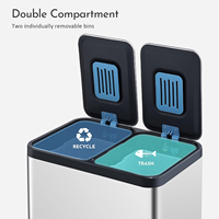 ELPHECO Poubelle en acier inoxydable 50L double compartiment avec pédale pour cuisine bureau