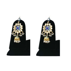 Elegant Ethnic Long Drop Earrings with Crystal Rhinestone Bead Embellishment Durable Alloy Base for Bridal Wear & Party Styling - Product Image 3
