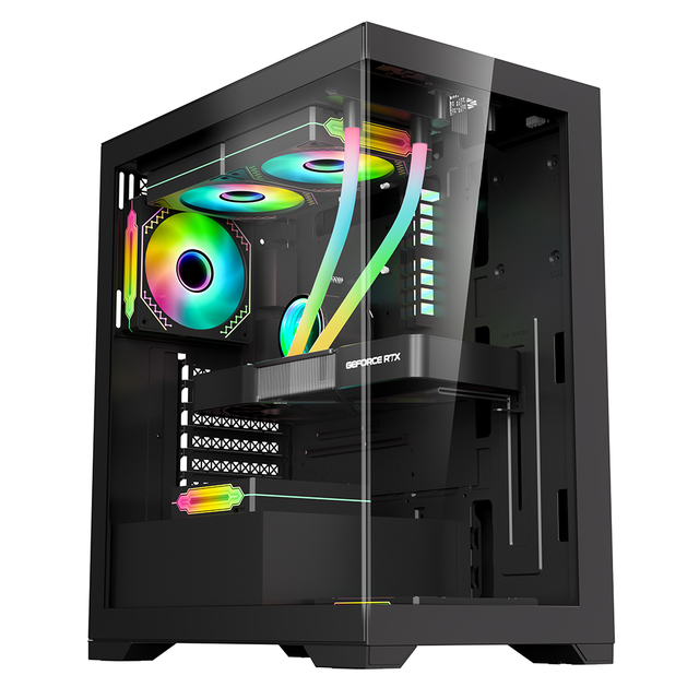 Hot Selling Top Brand Full Tower Pc Case Gaming Computer Hardware Panel Water Cooler Software Tempered Glass ATX Pc Black Stock