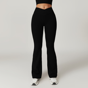 Mallas de Yoga de secado rápido de tela reciclable, mallas de gimnasio con cintura en V, <span class=keywords><strong>pantalones</strong></span> de pierna ancha para correr, mallas acampanadas, <span class=keywords><strong>pantalones</strong></span> deportivos para mujer - Product Image 4
