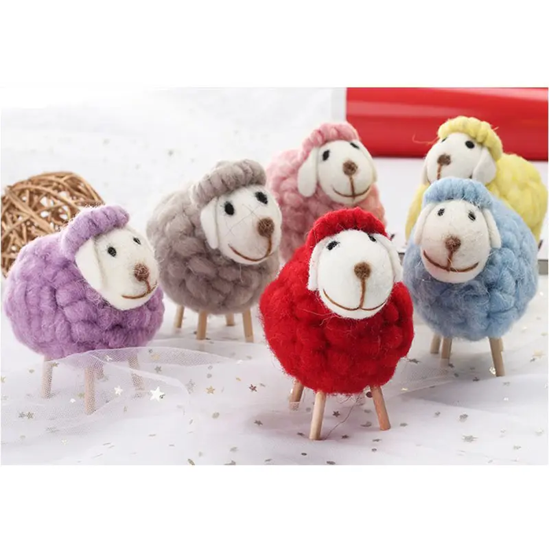 Adorno de lana de oveja pequeña para escritorio, adorno navideño para escritorio, artesanía de oveja
