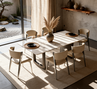 Ensemble de table à manger rectangulaire réglable avec plateau en marbre, cadre en métal élégant, design moderne pour appartement, usage domestique, 6 places