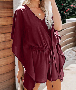 <span class=keywords><strong>Robe</strong></span> à <span class=keywords><strong>manches</strong></span> <span class=keywords><strong>courtes</strong></span>, élastique, couleur unie, pour femme, <span class=keywords><strong>col</strong></span> en <span class=keywords><strong>v</strong></span>, Simple, décontractée, nouveauté tendance, été, 2020 - Product Image 4