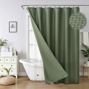 Ensemble <span class=keywords><strong>de</strong></span> rideaux <span class=keywords><strong>de</strong></span> <span class=keywords><strong>douche</strong></span> en tissu gaufré avec <span class=keywords><strong>rideau</strong></span> <span class=keywords><strong>de</strong></span> bain imperméable en polyester <span class=keywords><strong>bleu</strong></span> marine 2 pièces avec crochets - Product Image 4