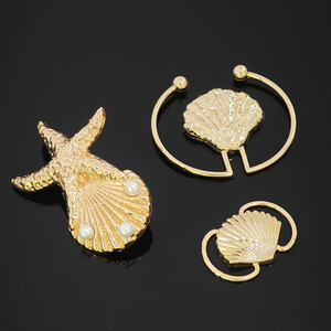 Boucles décoratives en métal en forme de coquillage, étoile de mer et papillon, plaquées or vert, de forme irrégulière - Product Image 5